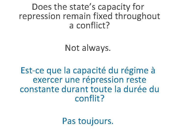 Does the state’s capacity for repression remain fixed throughout a conflict? Not always. Est-ce