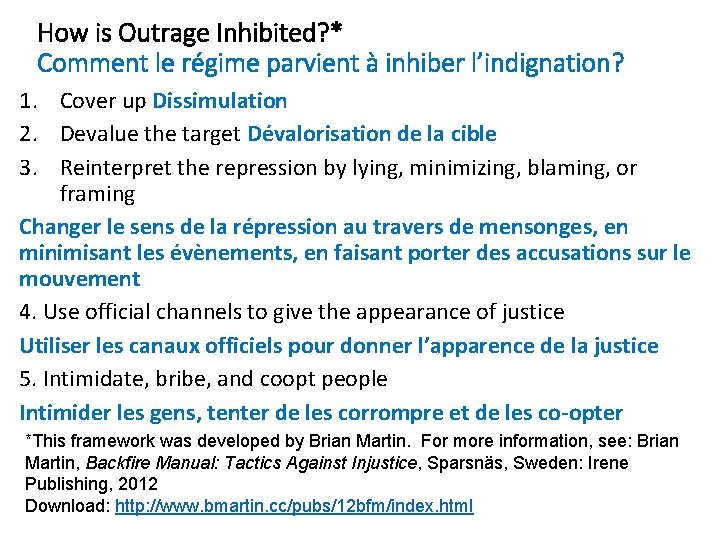 How is Outrage Inhibited? * Comment le régime parvient à inhiber l’indignation? 1. Cover