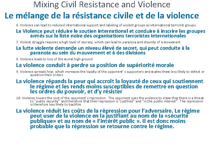 Mixing Civil Resistance and Violence Le mélange de la résistance civile et de la