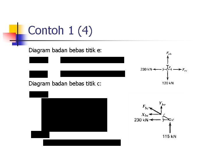 Contoh 1 (4) Diagram badan bebas titik e: Diagram badan bebas titik c: 