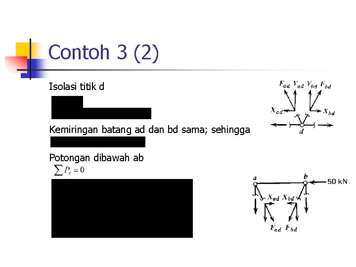 Contoh 3 (2) Isolasi titik d Kemiringan batang ad dan bd sama; sehingga, Potongan