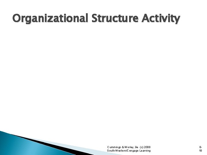 Organizational Structure Activity Cummings & Worley, 9 e (c) 2008 South-Western/Cengage Learning 818 
