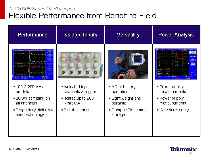 TPS 2000 B Series Oscilloscopes Flexible Performance from Bench to Field Performance Isolated Inputs