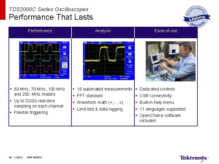 TDS 2000 C Series Oscilloscopes Performance That Lasts Performance Analysis Ease-of-use § 50 MHz,