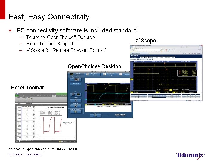 Fast, Easy Connectivity § PC connectivity software is included standard – Tektronix Open. Choice®