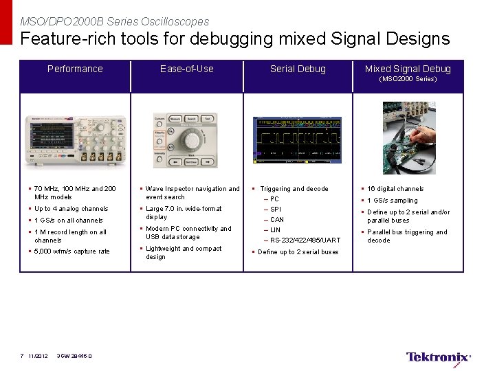 MSO/DPO 2000 B Series Oscilloscopes Feature-rich tools for debugging mixed Signal Designs Performance Ease-of-Use