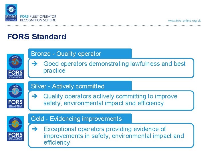 FORS Standard Bronze - Quality operator è Good operators demonstrating lawfulness and best practice
