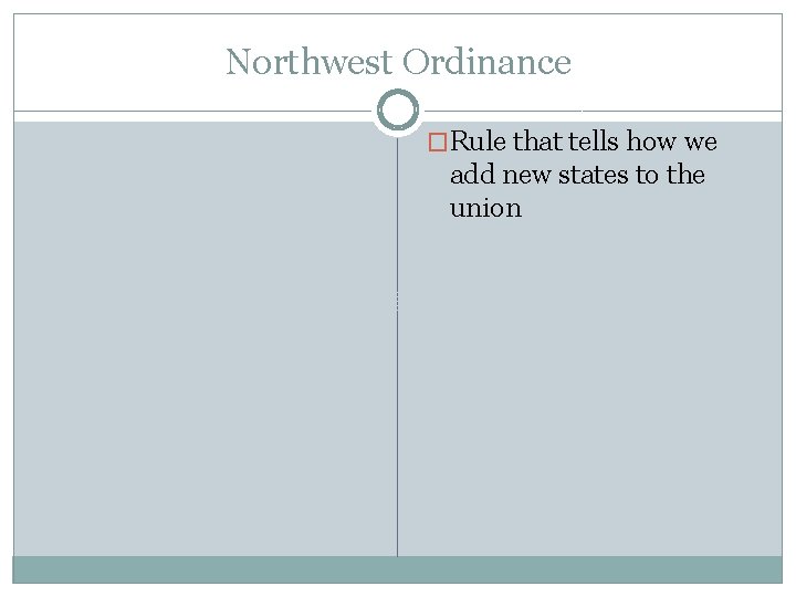 Northwest Ordinance �Rule that tells how we add new states to the union 