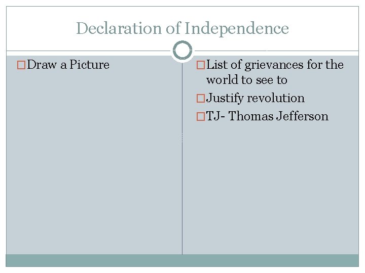 Declaration of Independence �Draw a Picture �List of grievances for the world to see Declaration of Independence �Draw a Picture �List of grievances for the world to see