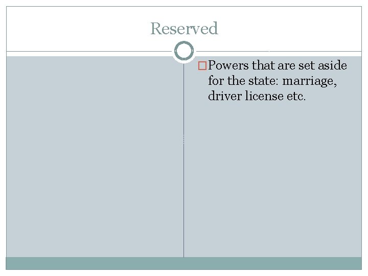 Reserved �Powers that are set aside for the state: marriage, driver license etc. 