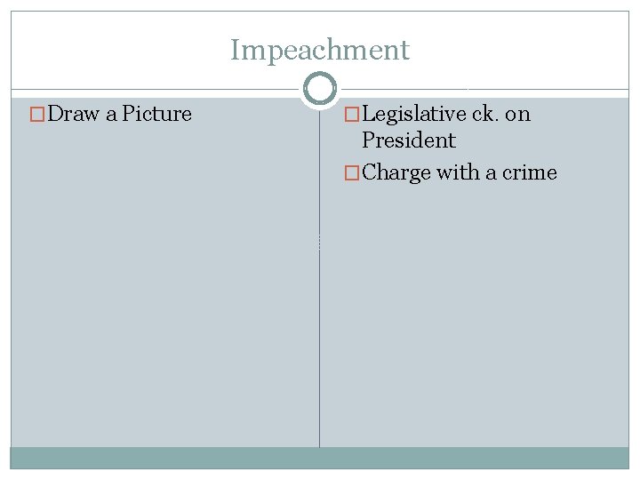 Impeachment �Draw a Picture �Legislative ck. on President �Charge with a crime Impeachment �Draw a Picture �Legislative ck. on President �Charge with a crime