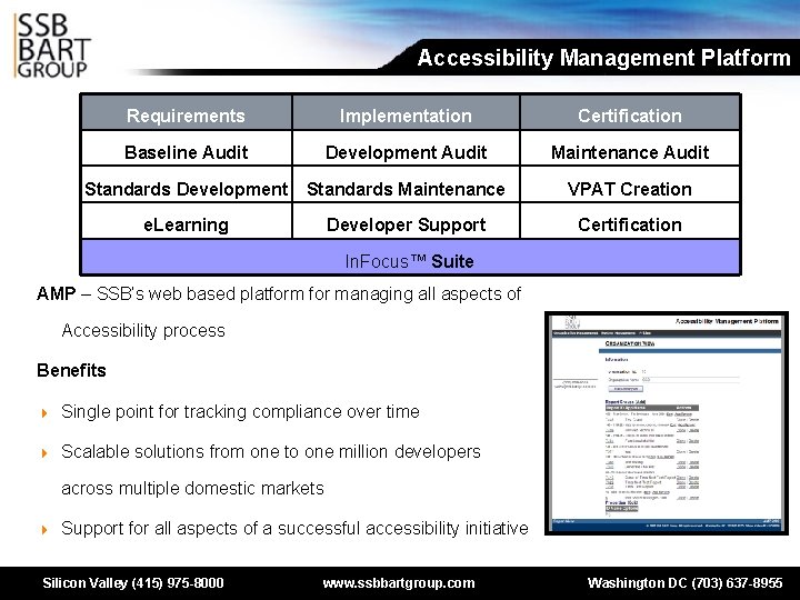 Accessibility Management Platform Requirements Implementation Certification Baseline Audit Development Audit Maintenance Audit Standards Development