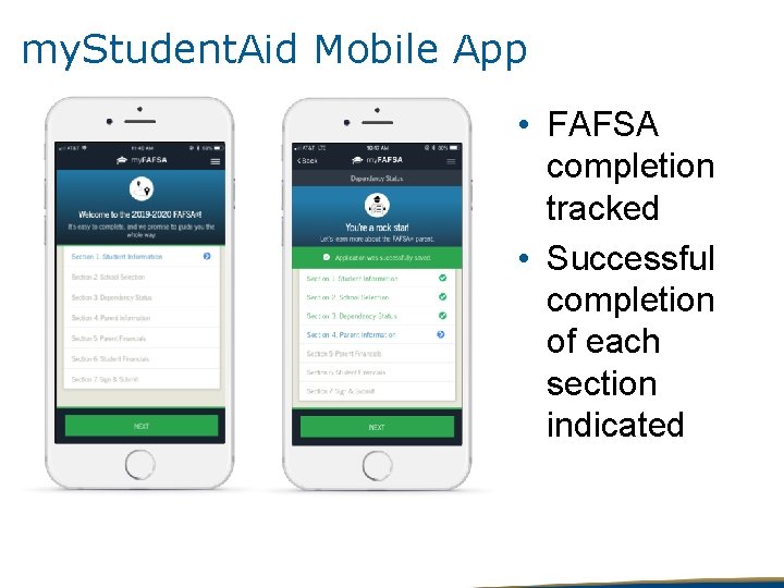 my. Student. Aid Mobile App • FAFSA completion tracked • Successful completion of each