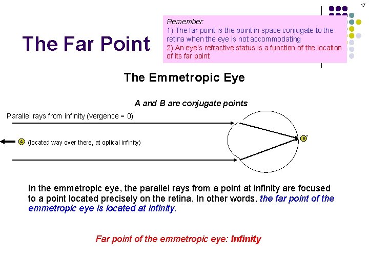 17 The Far Point Remember: 1) The far point is the point in space