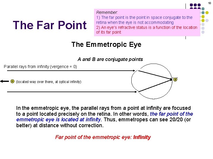 18 The Far Point Remember: 1) The far point is the point in space