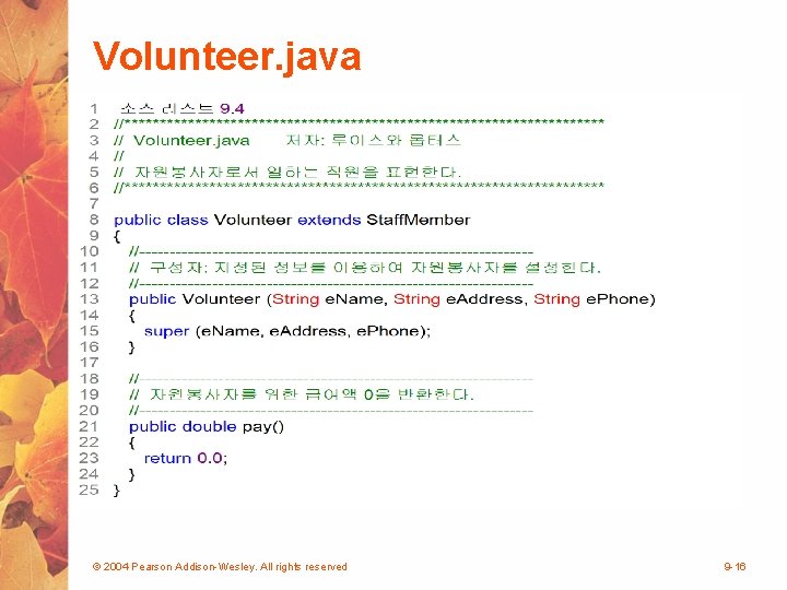 Volunteer. java © 2004 Pearson Addison-Wesley. All rights reserved 9 -16 