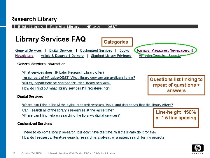 Categories Questions list linking to repeat of questions + answers Line-height: 150% or 1.