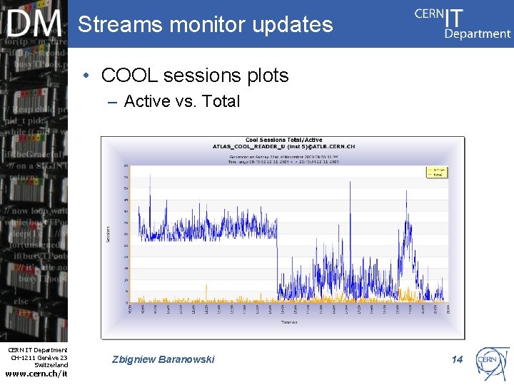 Streams monitor updates • COOL sessions plots – Active vs. Total Internet Services CERN