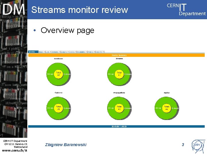 Streams monitor review • Overview page Internet Services CERN IT Department CH-1211 Genève 23