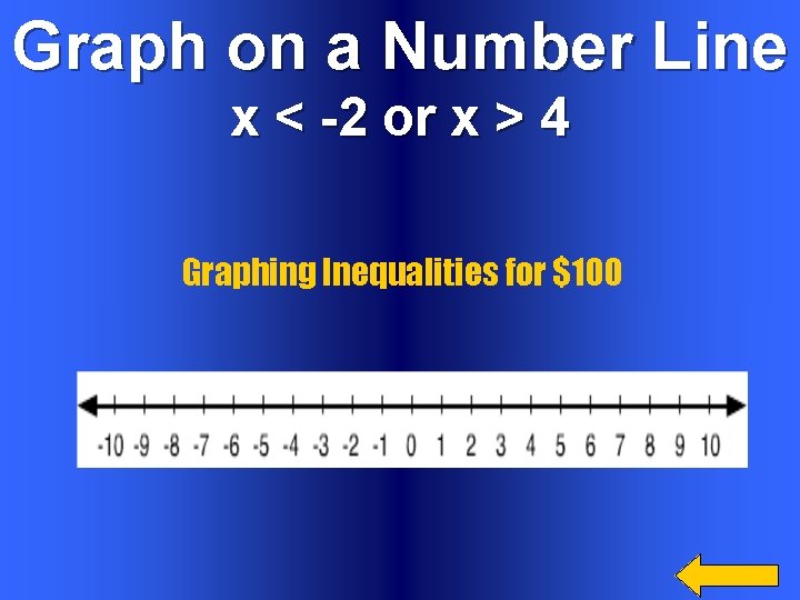 Graph on a Number Line x < -2 or x > 4 Graphing Inequalities