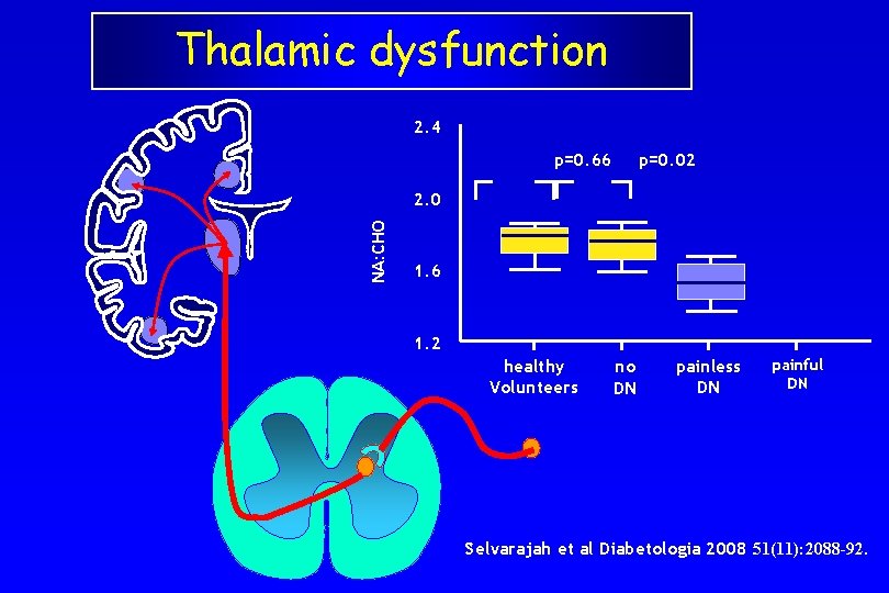 Thalamic dysfunction 2. 4 p=0. 66 p=0. 02 NA: CHO 2. 0 1. 6