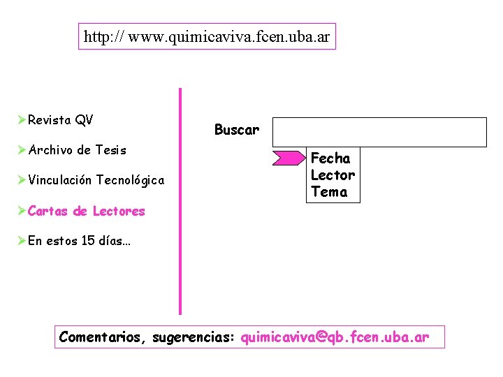 http: // www. quimicaviva. fcen. uba. ar ØRevista QV ØArchivo de Tesis ØVinculación Tecnológica