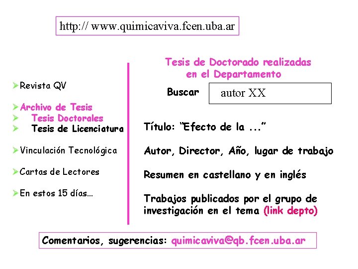 http: // www. quimicaviva. fcen. uba. ar ØRevista QV Tesis de Doctorado realizadas en