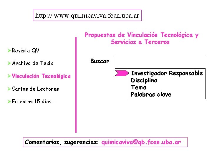 http: // www. quimicaviva. fcen. uba. ar Propuestas de Vinculación Tecnológica y Servicios a