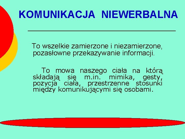 KOMUNIKACJA NIEWERBALNA To wszelkie zamierzone i niezamierzone, pozasłowne przekazywanie informacji. To mowa naszego ciała