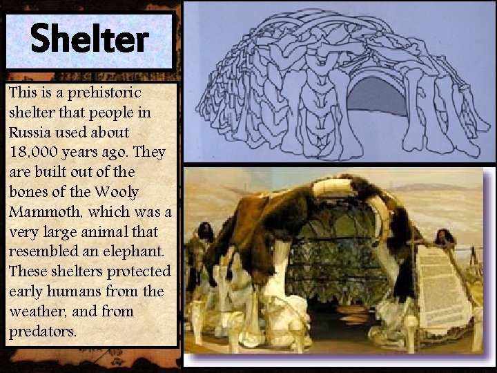 Shelter This is a prehistoric shelter that people in Russia used about 18, 000
