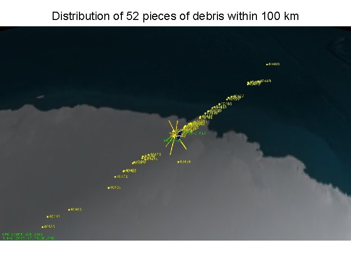 Distribution of 52 pieces of debris within 100 km 