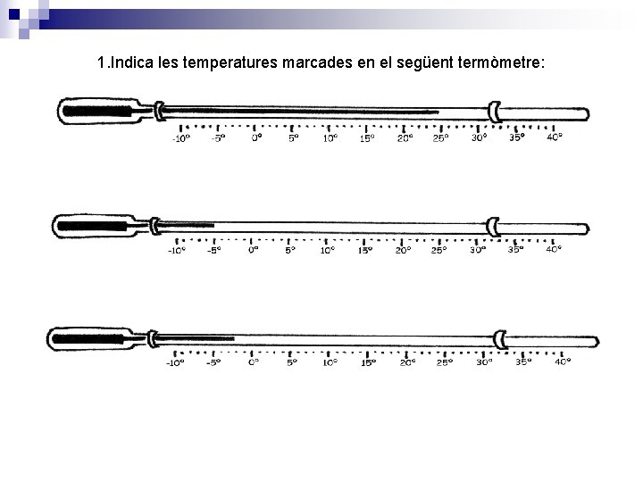 1. Indica les temperatures marcades en el següent termòmetre: 
