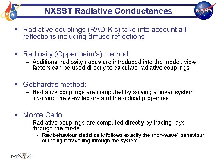 NXSST Radiative Conductances § Radiative couplings (RAD-K’s) take into account all reflections including diffuse