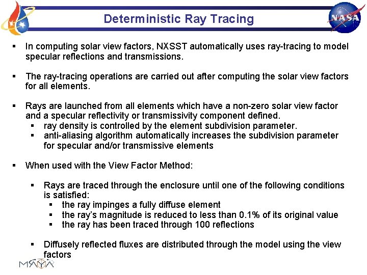 Deterministic Ray Tracing § In computing solar view factors, NXSST automatically uses ray-tracing to