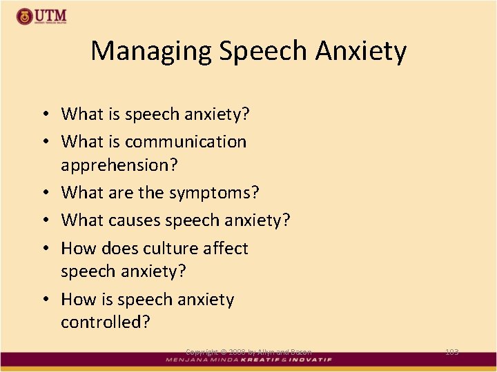 Managing Speech Anxiety • What is speech anxiety? • What is communication apprehension? •