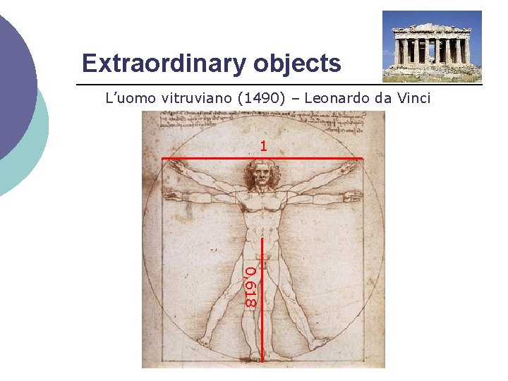 Extraordinary objects L’uomo vitruviano (1490) – Leonardo da Vinci 1 0, 618 