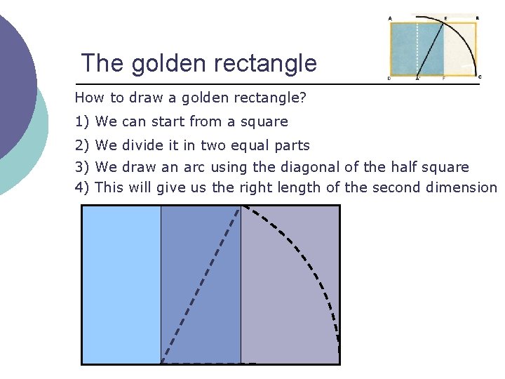 The golden rectangle How to draw a golden rectangle? 1) We can start from