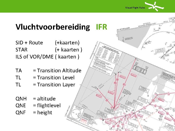 Visual Flight Rules Vluchtvoorbereiding IFR SID + Route (+kaarten) STAR (+ kaarten ) ILS