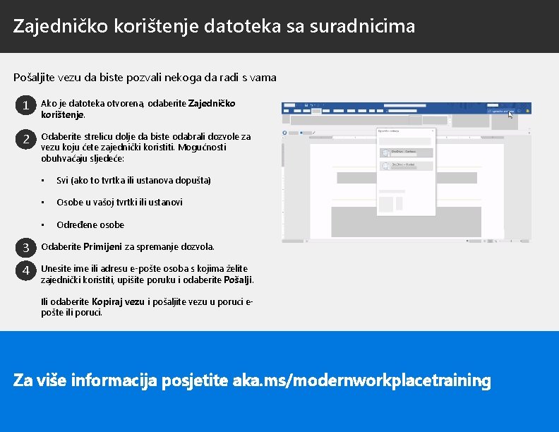 Zajedničko korištenje datoteka sa suradnicima Pošaljite vezu da biste pozvali nekoga da radi s