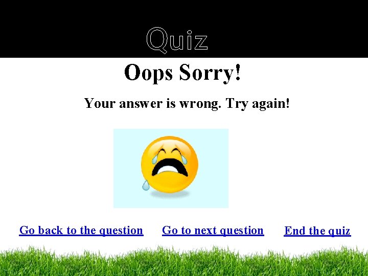 Quiz Oops Sorry! Your answer is wrong. Try again! Go back to the question