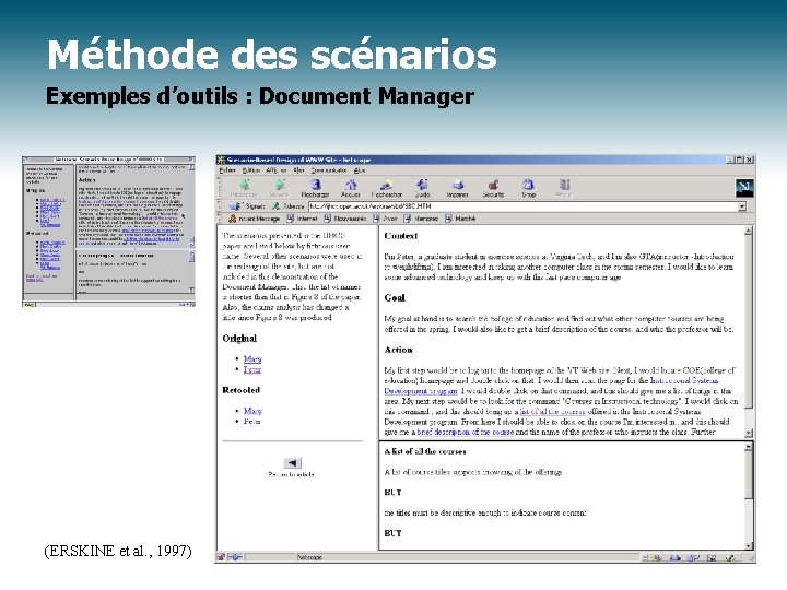 Méthode des scénarios Exemples d’outils : Document Manager (ERSKINE et al. , 1997) 