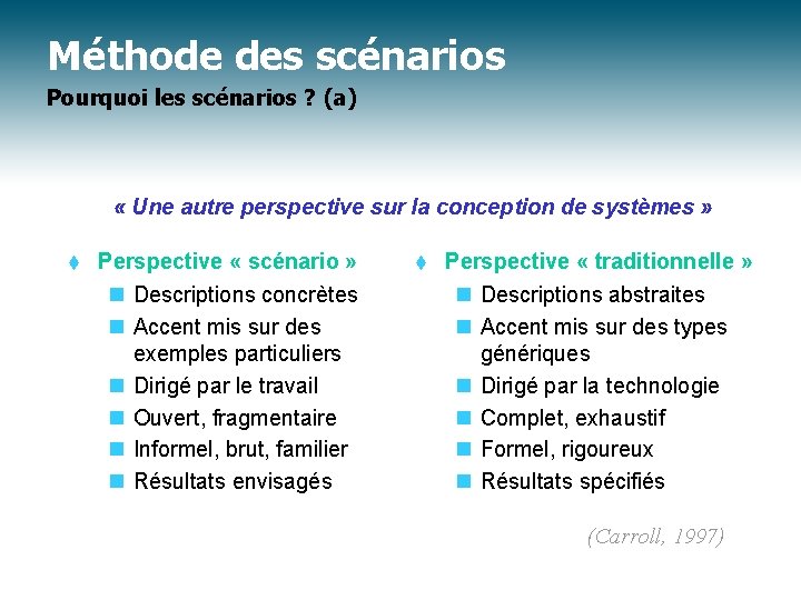 Méthode des scénarios Pourquoi les scénarios ? (a) « Une autre perspective sur la