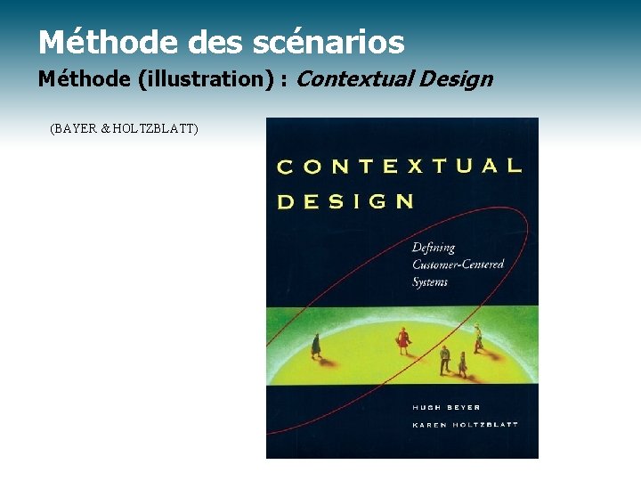 Méthode des scénarios Méthode (illustration) : Contextual Design (BAYER & HOLTZBLATT) 