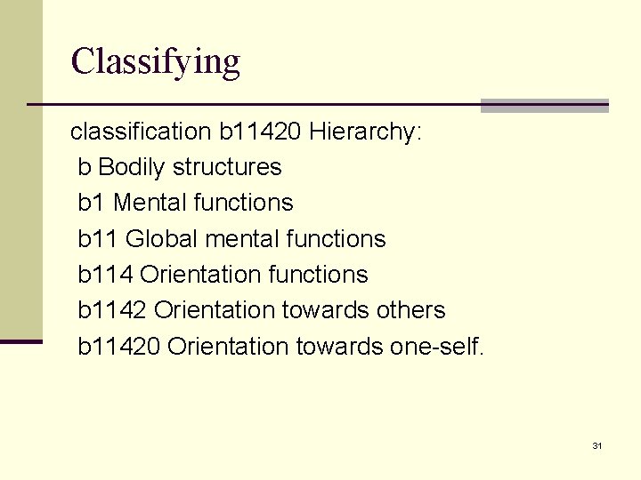 Classifying classification b 11420 Hierarchy: b Bodily structures b 1 Mental functions b 11