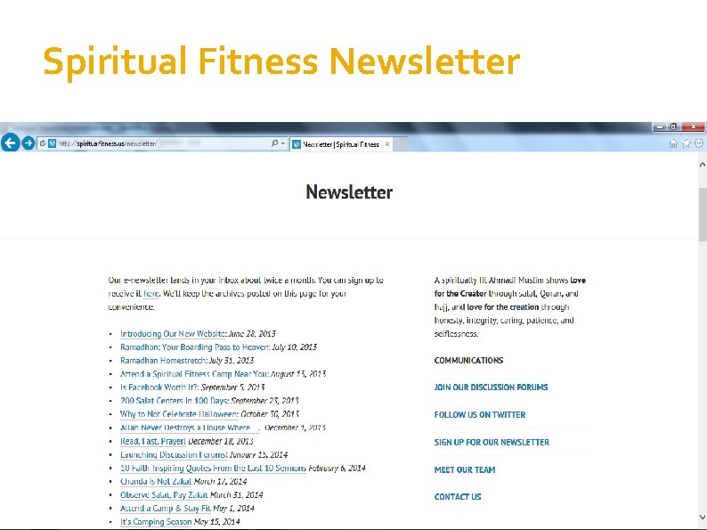 Spiritual Fitness Newsletter 