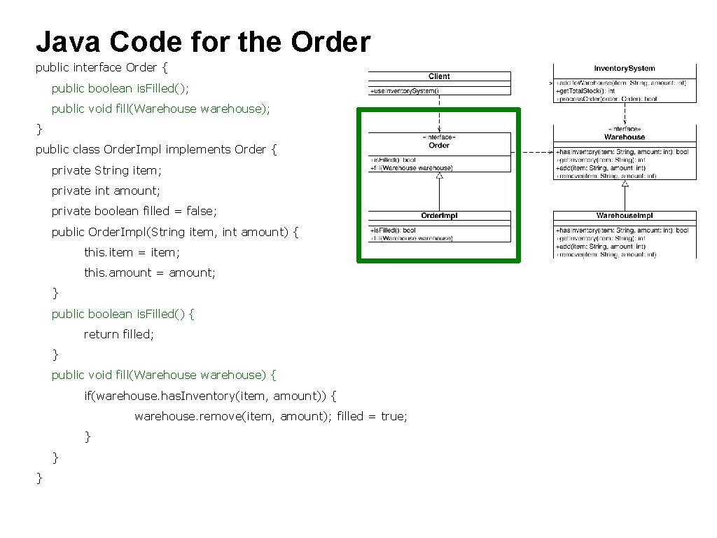 Java Code for the Order public interface Order { public boolean is. Filled(); public Java Code for the Order public interface Order { public boolean is. Filled(); public