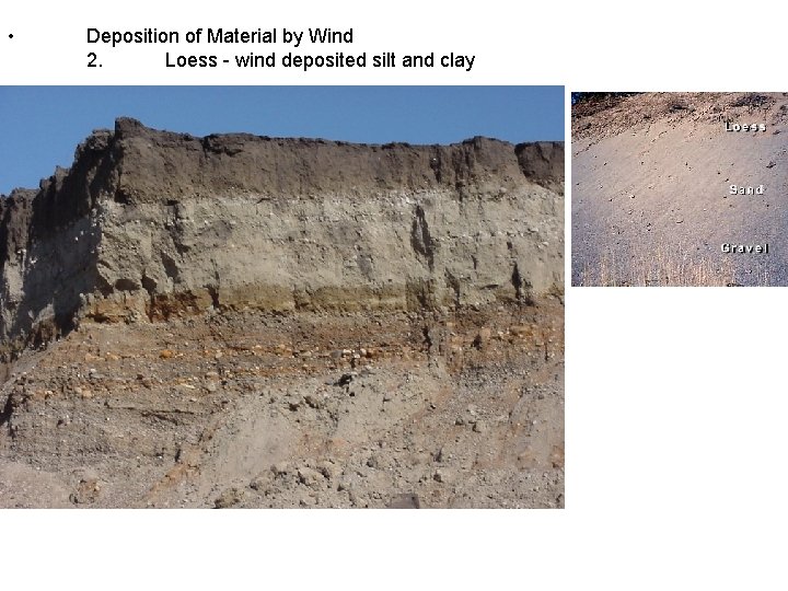  • Deposition of Material by Wind 2. Loess - wind deposited silt and