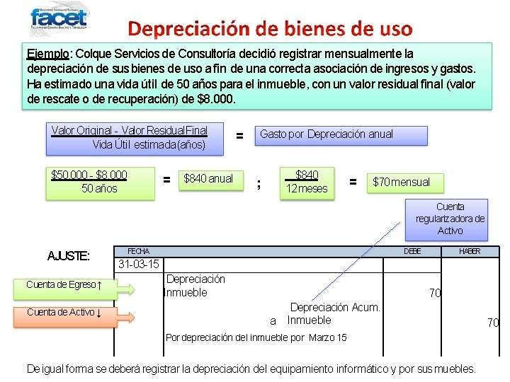 Ejemplo: Colque Servicios de Consultoría decidió registrar mensualmente la depreciación de sus bienes de