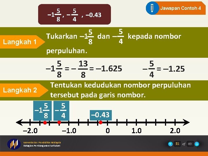 Jawapan Contoh 4 5 5 – 1 , – 0. 43 8 4 Langkah