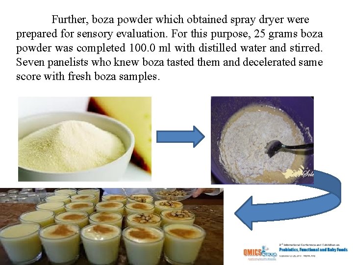 Further, boza powder which obtained spray dryer were prepared for sensory evaluation. For this